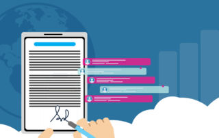 Person's hand signing a consent form on a tablet