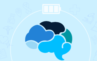 Brain surrounded by clinical research symbols