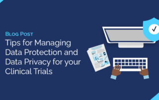 Data Privacy in Clinical Trials Blog Header Dark Blue with White Writing