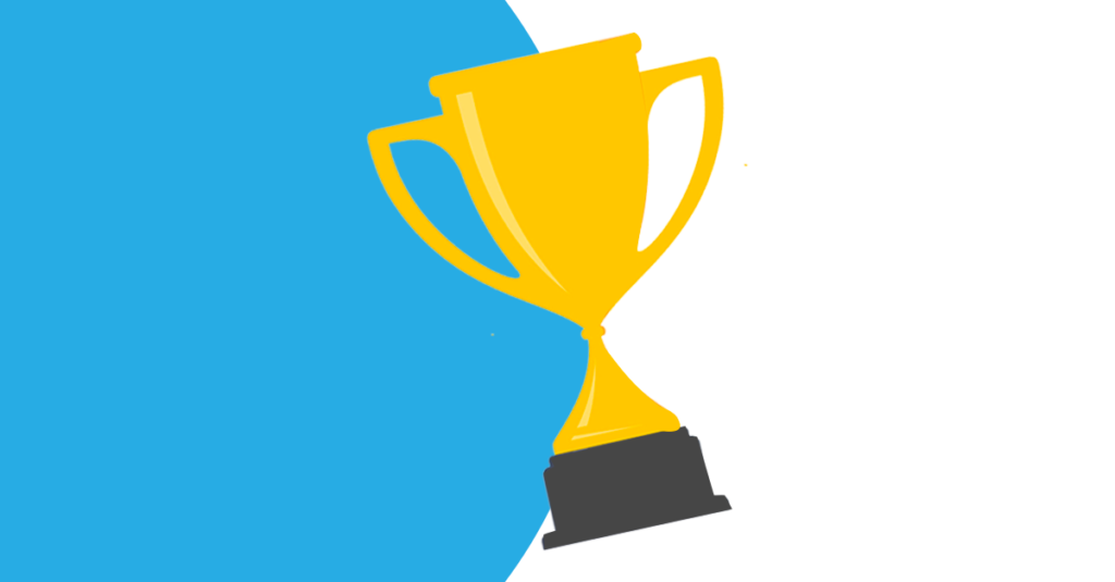 Trophy floating against blue and white background