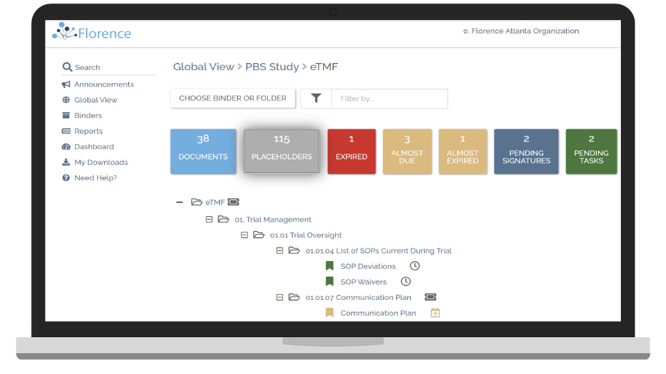 Florence – eTMF Dashboard