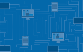 Computers connected by lines symbolizing a remote network