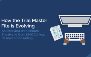 How the Trial Master File is Evolving Blog Header with Computer in Dark Blue