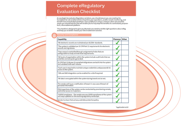 Icon eReg Checklist Peach Selecting and Evaluating an eRegulatory Solution