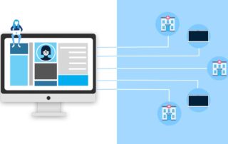 Graphic of computer attached to hospitals and pharmacies