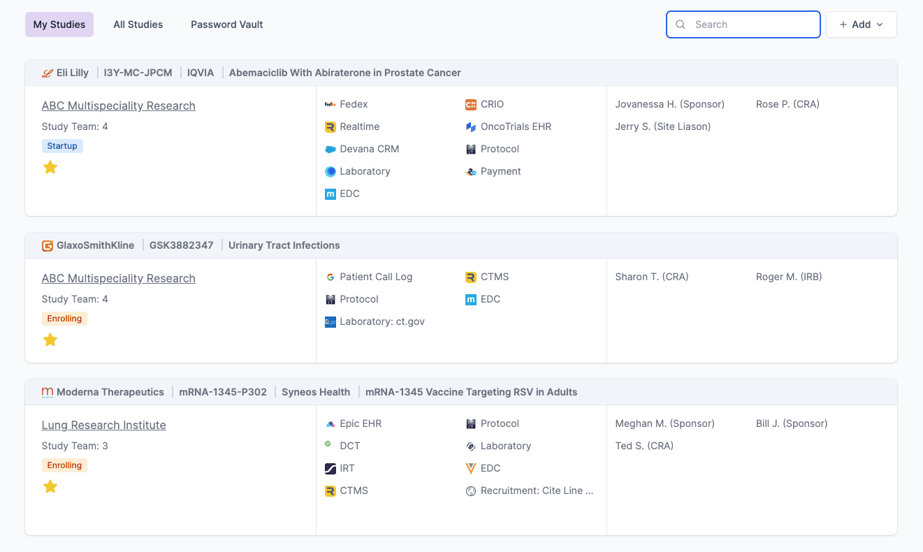 Study Organizer Landing Page Florence eTMF Electronic Trial Master File