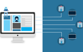Computer connected to laptops over large distances