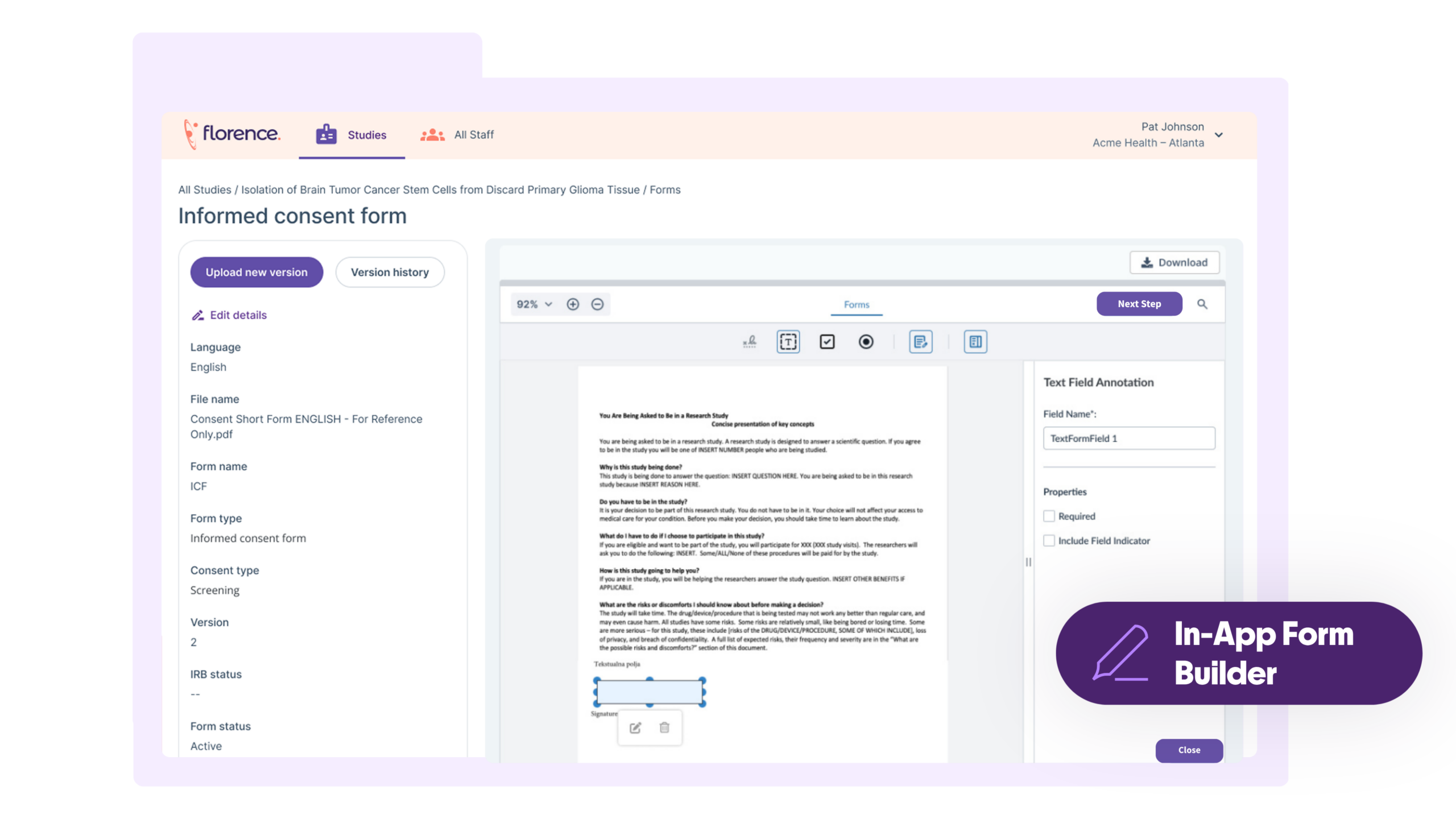 eConsent in-app form builder
